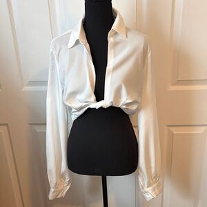 Anewsta NEW White Wrap Silky Blouse  size large